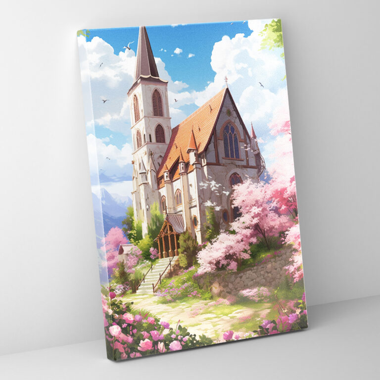 Church Canvas Print - Serene Floral Garden Wall Decoration - Church, Wall Decoration, Peace And Harmony, Home Decoration