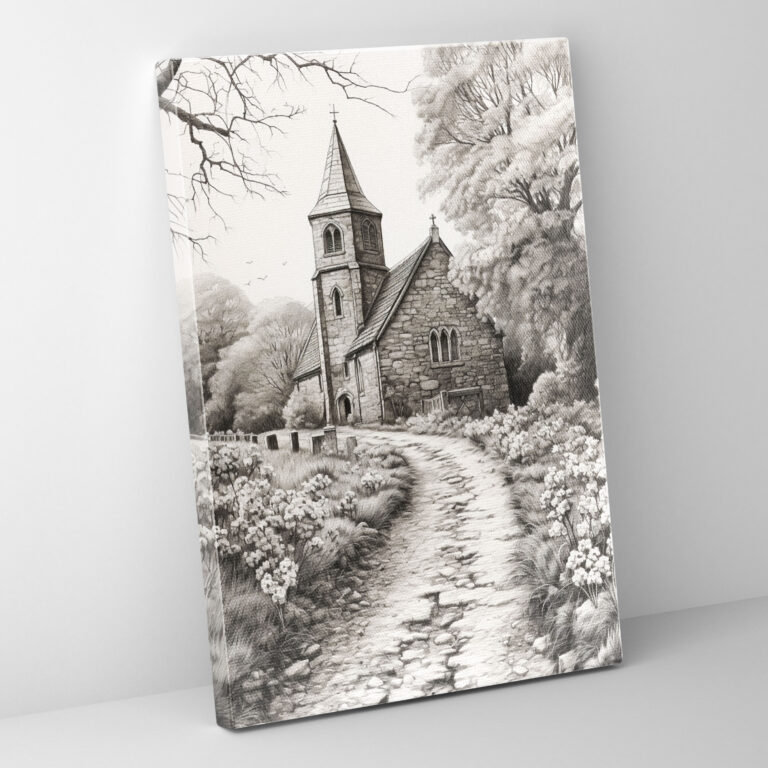 Church Canvas Print - Quaint Village Countryside Wall Art - Church, Church, Canvas, Countryside