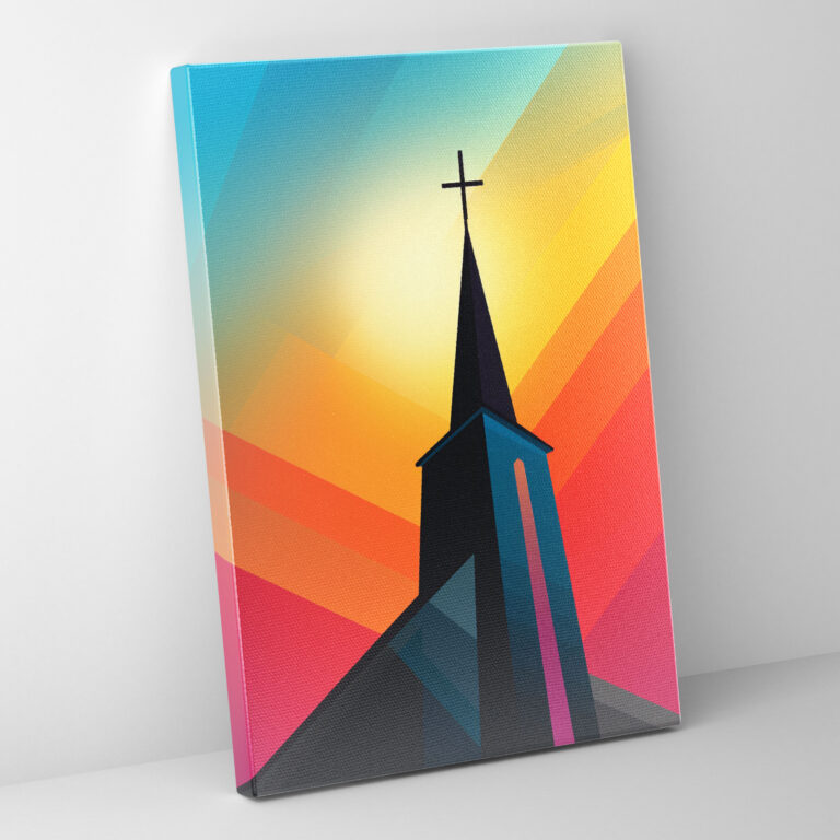 Church Canvas Print - Silhouetted Minimalist Wall Art - Church, Canvas Wall Art, Colorful Abstract Background, Canvas