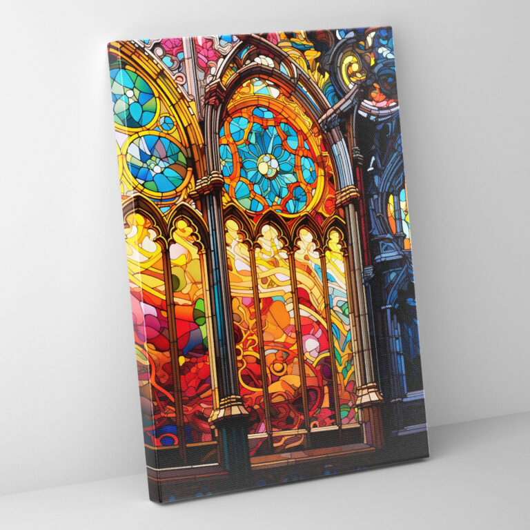 Church Canvas Print - Stained Glass Window Close-Up Wall Decoration - Church, Realistic Oil Painting, Wall Decoration, Church