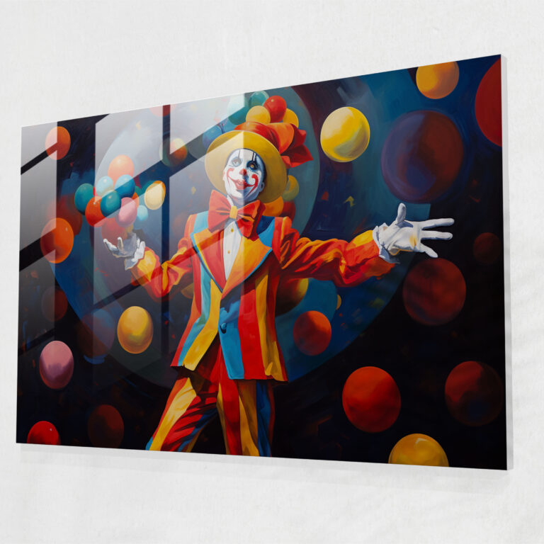 Juggling Clown Glass Print - Circus, Colorful Balls, Glass Wall Art, Juggling