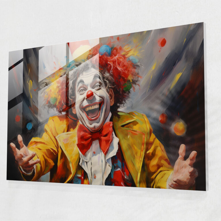 Cheerful Circus Glass Print - Circus, Circus Glass Print, Oil Painting On Canvas, Circus Clown