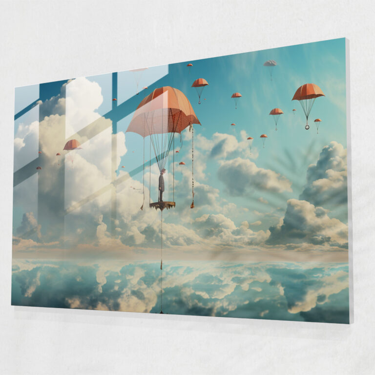 Floating Circus Glass Wall Art - Circus, Circus Modern Art, Umbrella, Circus Glass Print