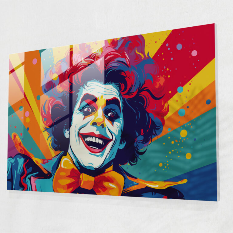 Fun Circus Clown Glass Print - Circus, Home Decoration, Exaggerated Features, Bold Colors