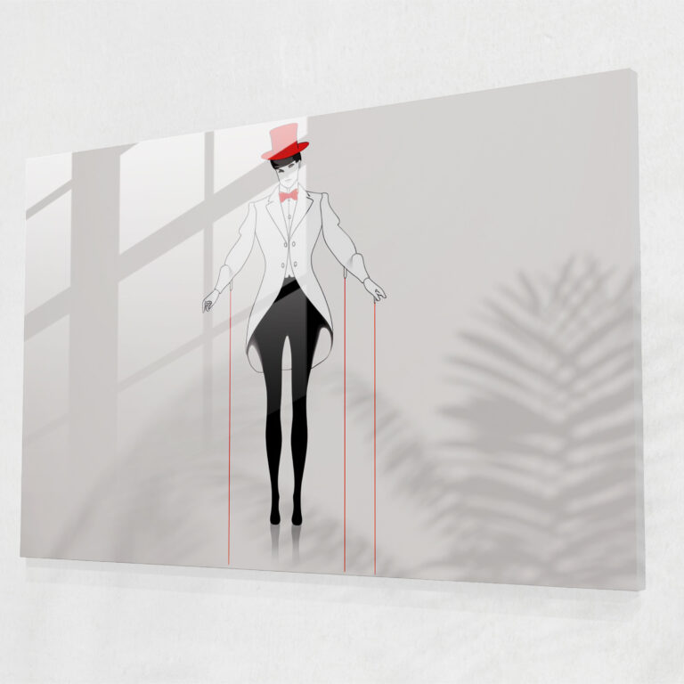 Elegant Circus Ringmaster Glass Print - Circus, Modern Art, Classic Outfit, Minimalist Drawing