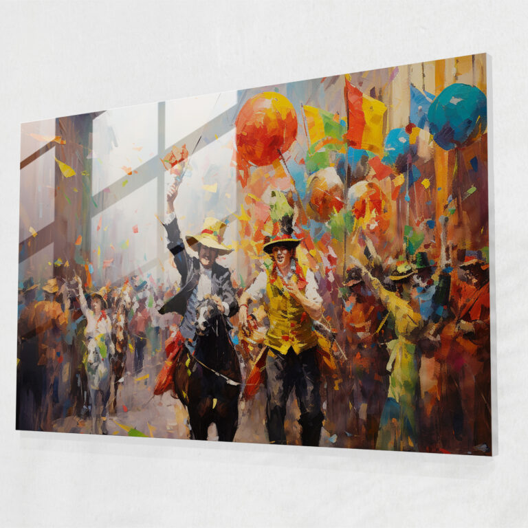 Lively Circus Parade Glass Print - Circus, Impressionist Painting, Home Decoration, Glass Wall Art