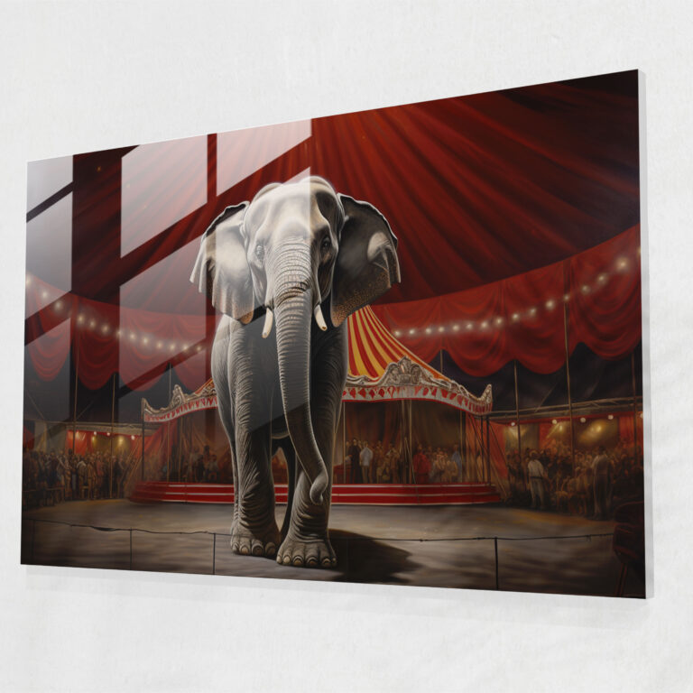 Graceful Circus Elephant Glass Print - Circus, Glass Art, Wall Decoration, Realistic Oil Painting