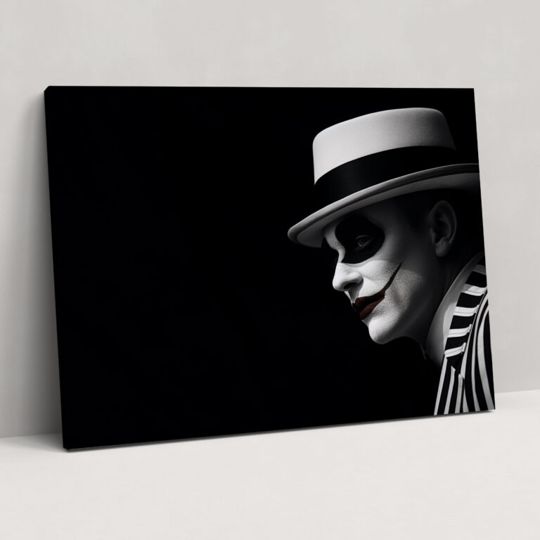 Circus Clown Black And White Canvas Print - Circus, Circus Wall Decoration, Canvas Wall Art, Circus