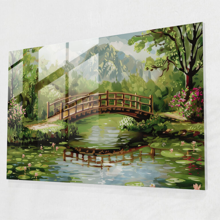 Claude Monet Reflective Pond Bridge Wall Decoration - Claude Monet, Glass Art, Glass Wall Art, Glass Print