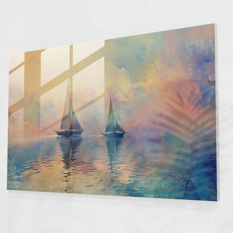 Tranquil Lake Glass Wall Art - Claude Monet, Glass Art, Sailboats, Tranquil Lake