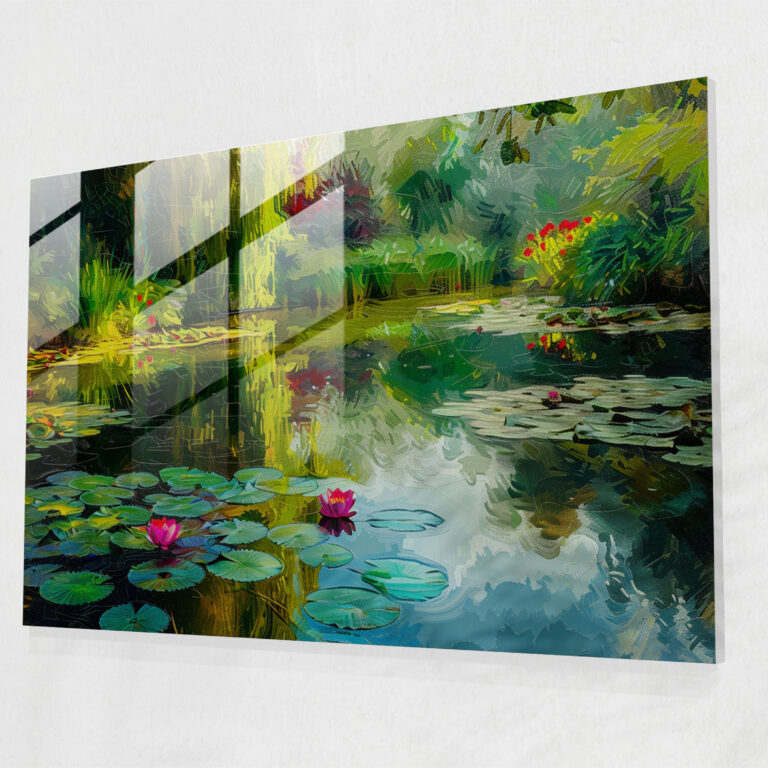 Claude Monet Glass Print - Lily Pond At Giverny - Claude Monet, Claude Monet, Glass Wall Art, Home Decoration