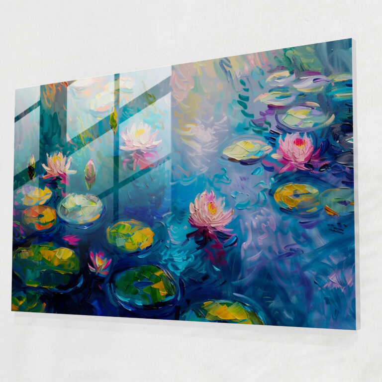 Claude Monet Glass Print - Vibrant Water Lilies Painting - Claude Monet, Claude Monet, Glass Art, Wall Decoration