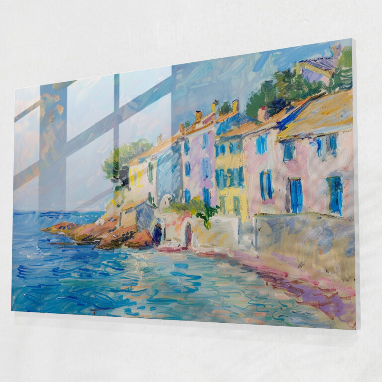 Claude Monet Home Decoration - Coastal Village In Pastel Hues - Claude Monet, Pastel Hues, Home Decoration, Glass Art
