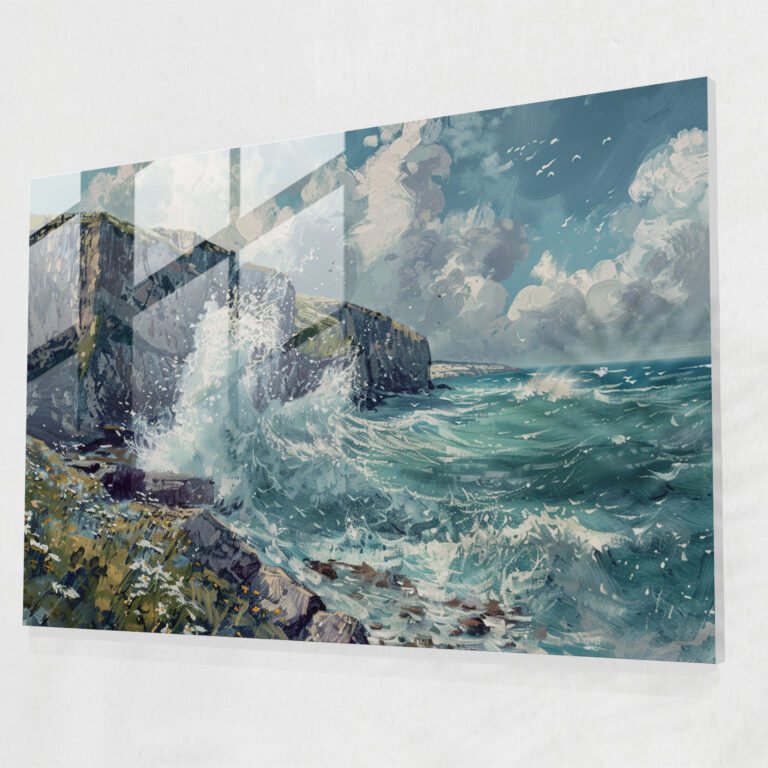Claude Monet Glass Wall Art - Crashing Waves On Seaside Cliffs - Claude Monet, Modern Art, Crashing Waves, Wall Decoration
