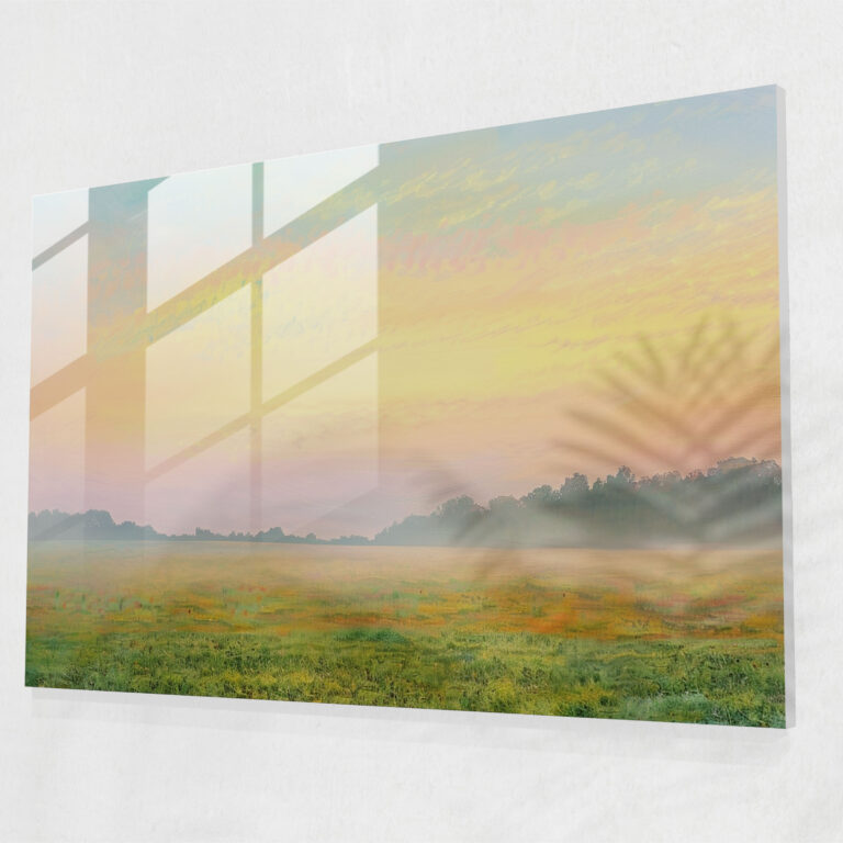 Claude Monet Glass Print - Pastel Sunrise Over Fields - Claude Monet, Pastel Colors, Glass Wall Art, Wall Decoration