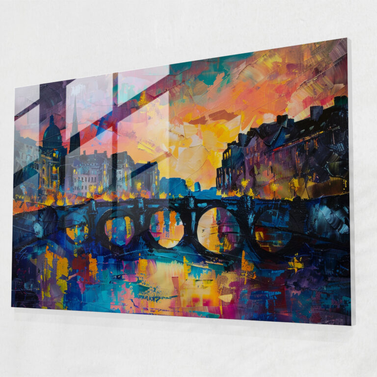 Claude Monet Glass Wall Art - Colorful Cityscape River - Claude Monet, Wall Decoration, River, Home Decoration
