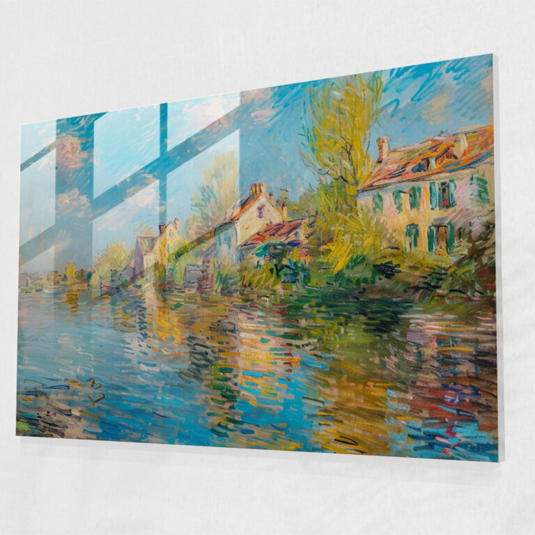 Claude Monet River Village Glass Print - Claude Monet, Glass Wall Art, Village, River