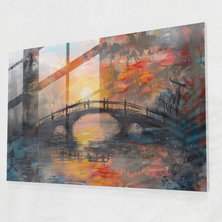 Claude Monet Wall Decoration - Sunset Over A Bridge - Claude Monet, Glass Wall Art, Home Decoration, Glass Art