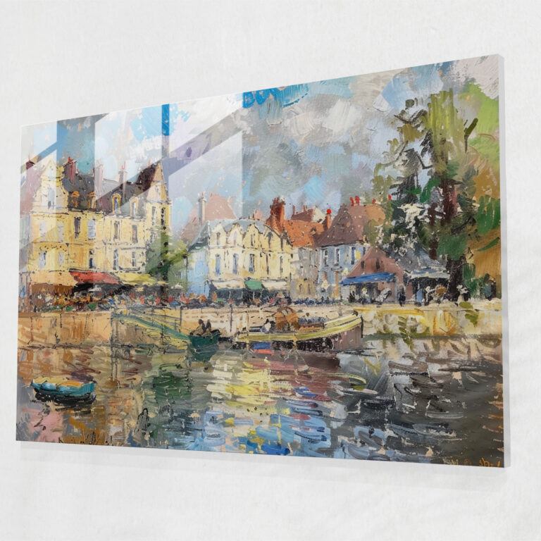 Waterfront Village Glass Wall Art - Claude Monet, Home Decoration, Waterfront Village, Glass Art