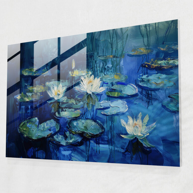 Claude Monet Blue Water Lilies Glass Wall Art - Claude Monet, Modern Art, Glass Print, Wall Decoration