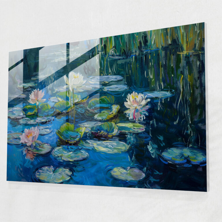 Claude Monet Glass Print Water Lilies In A Pond - Claude Monet, Home Decoration, Claude Monet, Glass Wall Art