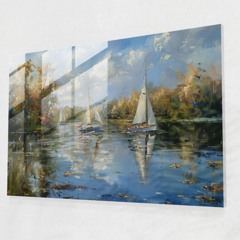 Claude Monet Glass Wall Art Sailboats On Lake - Claude Monet, Glass Wall Art, Wall Decoration, Modern Art