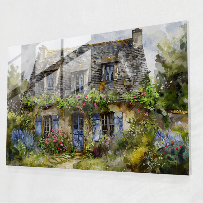 Claude Monet Glass Wall Art Charming Cottage - Claude Monet, Glass Art, Home Decoration, Glass Print
