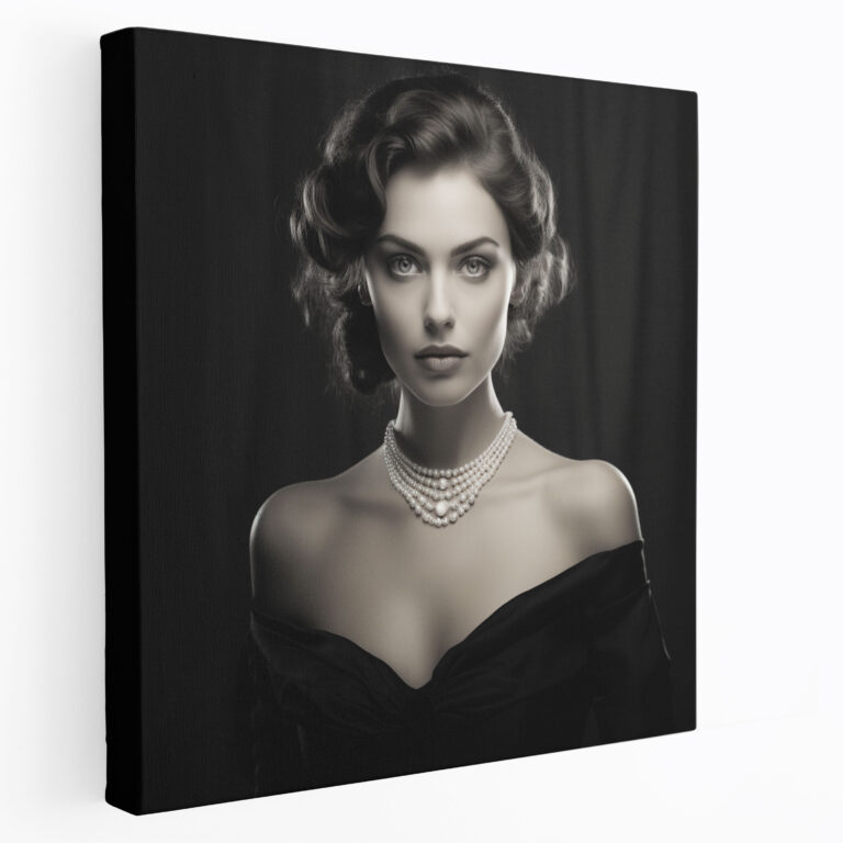 Classic Black And White Portrait Canvas Print - Classic, Elegant Woman, Wall Decoration, Black And White Portrait