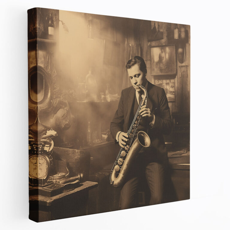 Vintage Saxophone Jazz Club Wall Art - Classic, Canvas Print, Canvas, Sepia Photograph