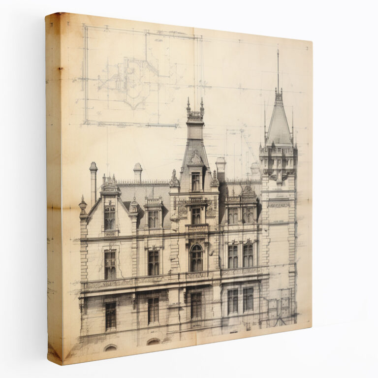 Classic Architectural Blueprint Wall Art - Classic, Canvas Wall Art, Classic Architectural Sketch, Home Decoration