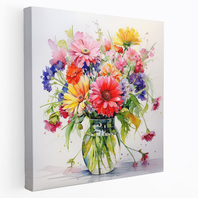 Classic Floral Watercolor Canvas Print - Classic, Glass Vase, Flowers, Classic