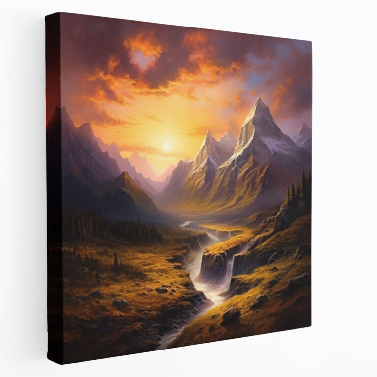 Classic Mountain Sunset Canvas Print - Classic, Landscape Painting, Majestic, Canvas