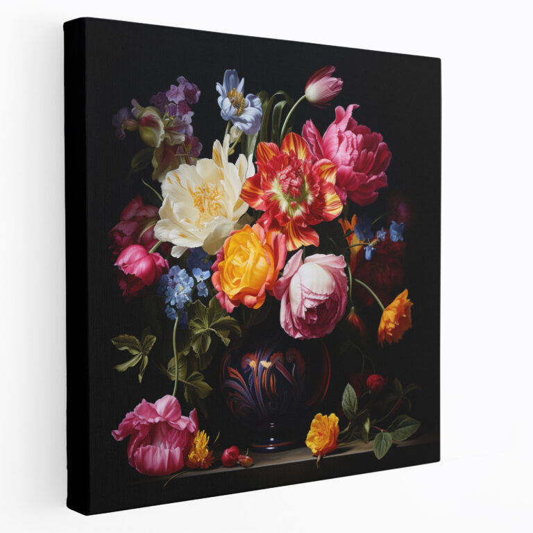 Classic Canvas Print - Still Life With Vibrant Flowers - Classic, Dark Background, Wall Decoration, Canvas Print
