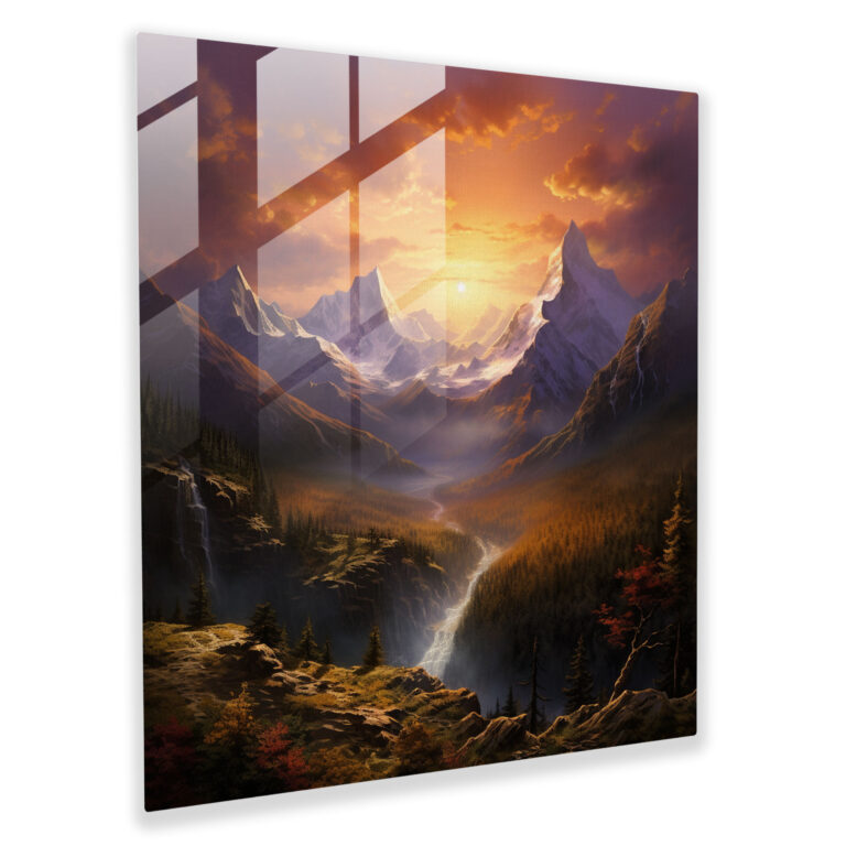 Classic Mountain Sunset Glass Print - Classic, Wall Decoration, Glass Art, Mountain Range