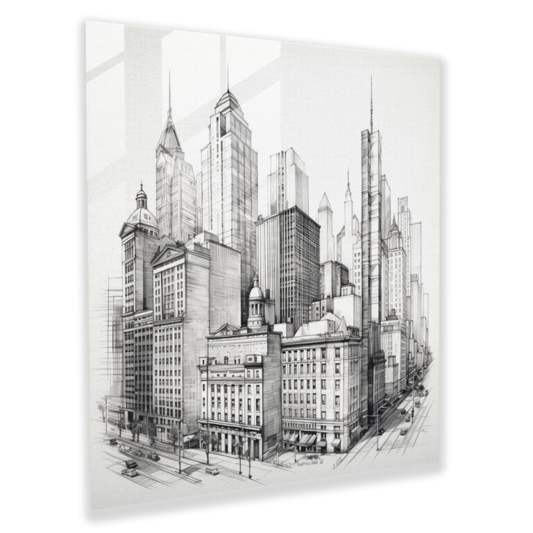 Urban Skylines Glass Print - Classic, Classic Architectural Sketch, Urban Skylines Glass Print, Glass Print