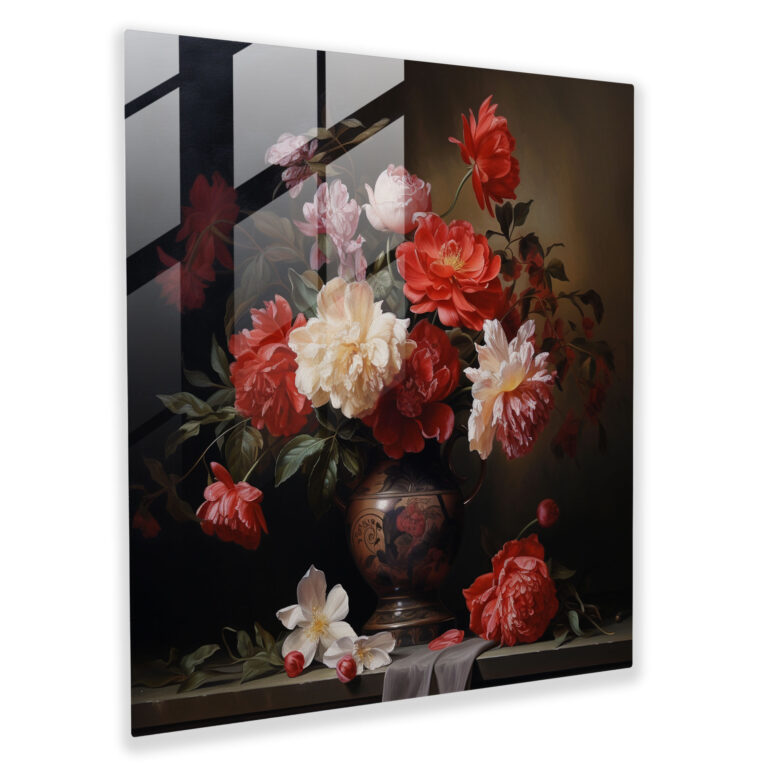 Classic Flowers Glass Print - Classic, Still Life, Modern Art, Flowers In A Vase