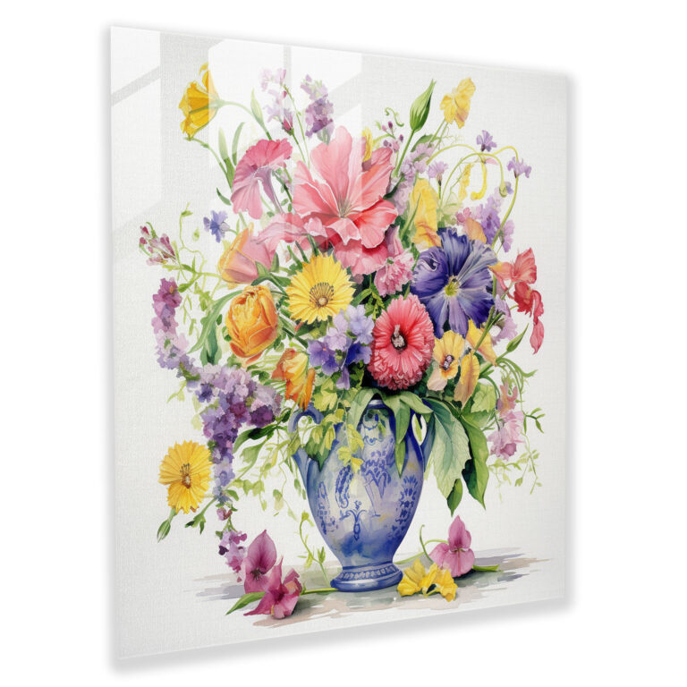 Classic Floral Glass Print - Classic, Traditional Vase, Watercolor Painting, Beauty