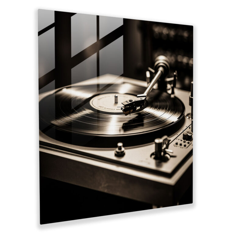 Classic Record Player Glass Print - Classic, Vintage Record Player, Wall Decoration, Home Decoration