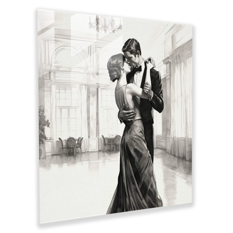 Classic Black And White Sketch Glass Print - Classic, Elegance, Romance, Classic