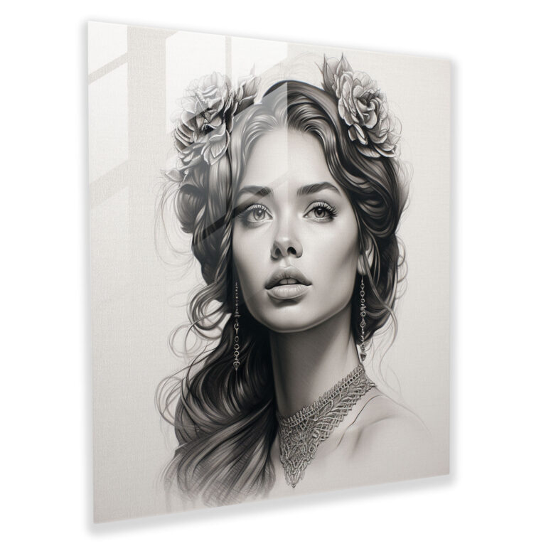 Classic Monochromatic Portrait Glass Print - Classic, Glass Art, Glass Print, Intricate Details