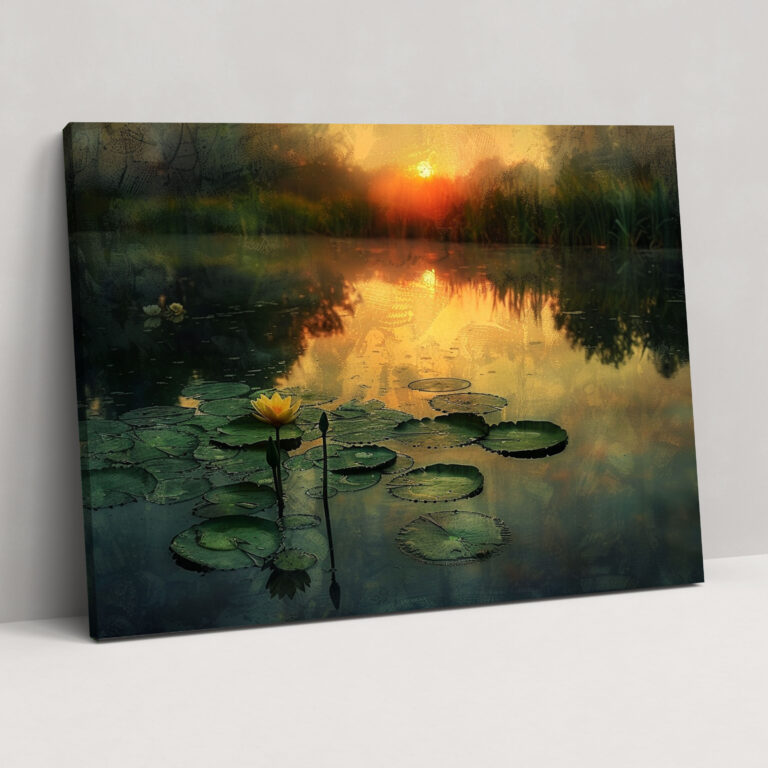Tranquil Pond Sunset Claude Monet Style Canvas Print - Claude Monet, Wall Art, Claude Monet Style, Canvas