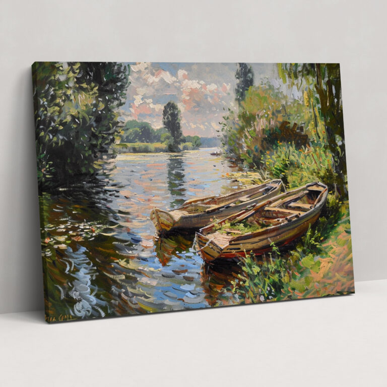 Boats On River Claude Monet Wall Art - Claude Monet, Wall Decoration, Canvas Print, Canvas