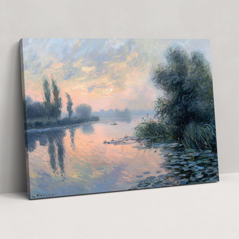 Peaceful Riverside Landscape At Dawn Claude Monet Wall Art - Claude Monet, Canvas, Wall Decoration, Canvas Wall Art