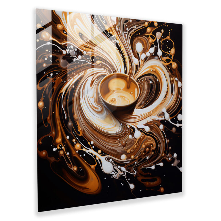 Coffee Abstract Oil Painting Glass Print - Coffee, Coffee Art, Wall Decoration, Home Decoration
