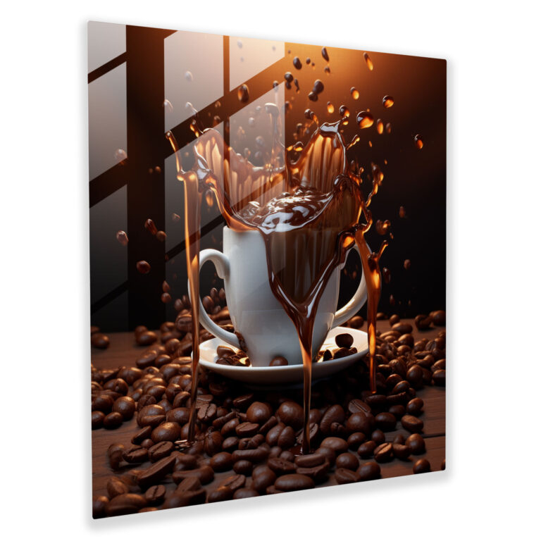 Melting Coffee Mug Glass Print - Coffee, Coffee Beans, Glass Art, Glass Wall Art