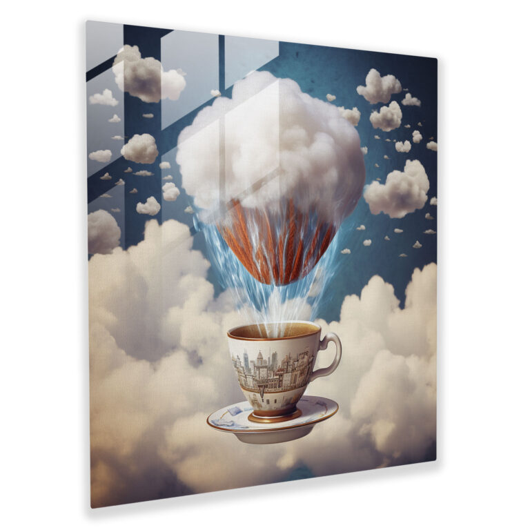 Coffee Dreams - Surreal Mixed Media Glass Print - Coffee, Coffee Cup, Glass Art, Steam