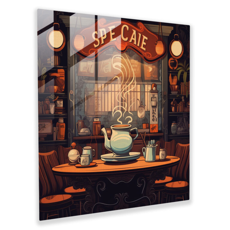 Coffee Haven - Glass Wall Art - Coffee, Retro-Inspired Illustration, Wall Decoration, Cozy Atmosphere