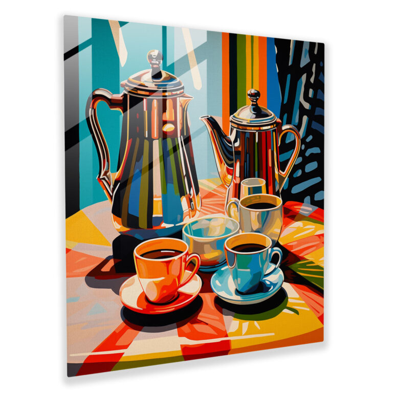 Coffee Pop - Glass Wall Art - Coffee, Cups, Vibrant Pop Art-Inspired Print, Glass Wall Art
