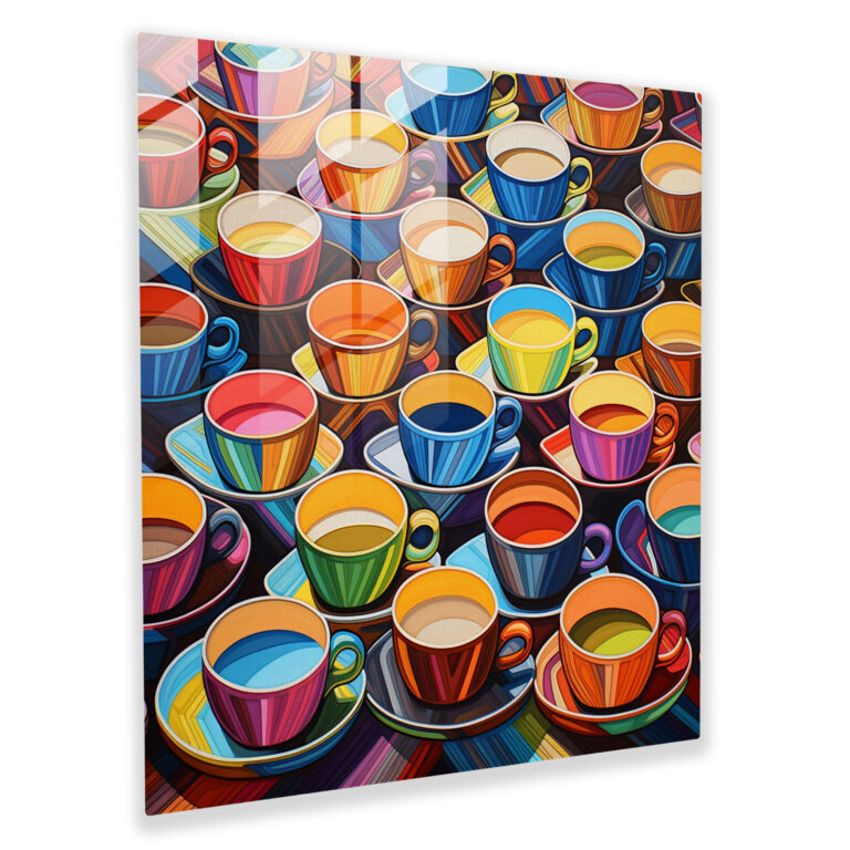 Geometric Coffee Cups Glass Print - Coffee, Wall Decoration, Sophistication, Glass Art