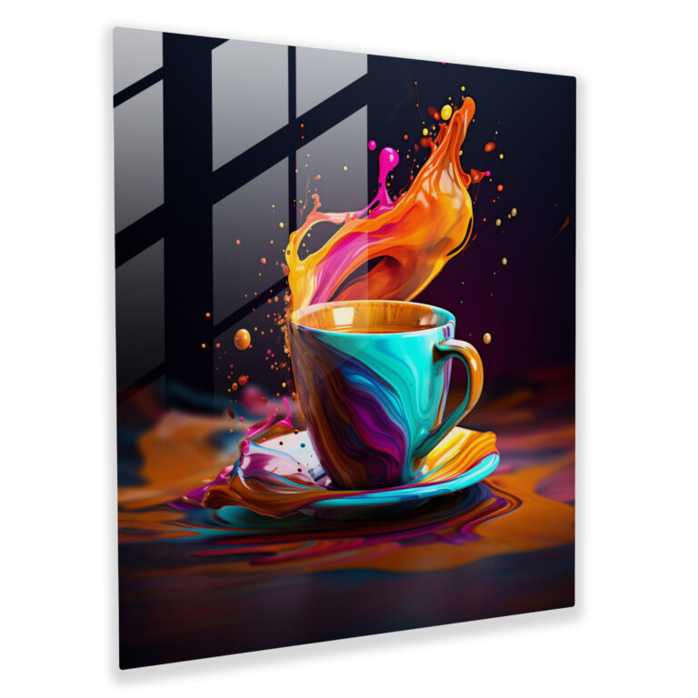 Digital Coffee Cup Glass Print - Coffee, Glass Print, Glass Art, Glass Wall Art